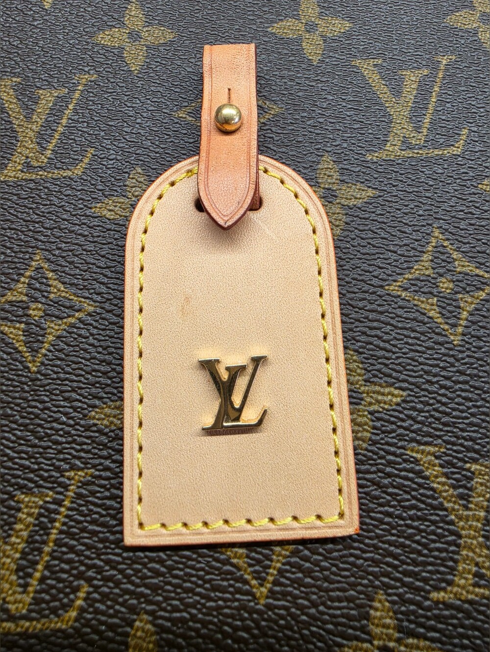 Louis Vuitton Beige and Brown Vachetta Name Tag with Gold LV Emblem